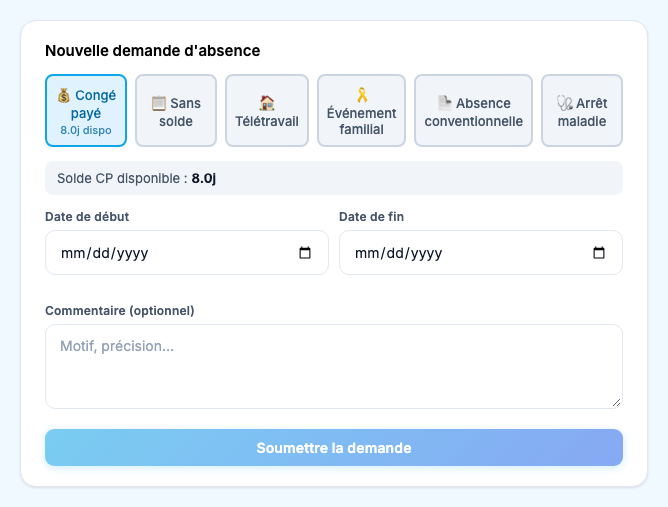 Formulaire de demande de congé Leavup